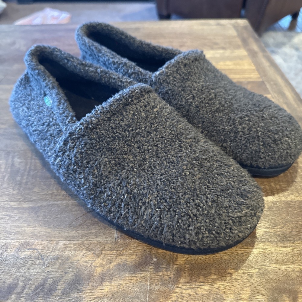 ACORN Slippers Mens 10.5 - 11.5 Slip On Mule Brown Faux Fur Indoor Shoes Comfort